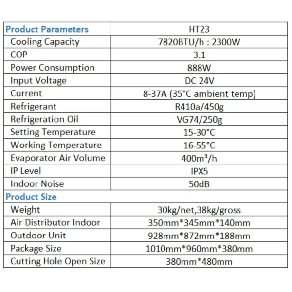 แอร์หลังคา 24v OASIS HT23-24VDC, 7820BTU/h Roof Mounted Parking Air - Image 7