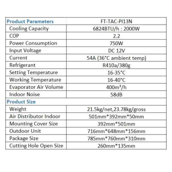 แอร์หลังคารถยนต์ 12v ราคา 17,900฿ OASIS FT-TAC-PI13N-12VDC, 6824BTU/h Roof Mounted Parking Air - Image 6
