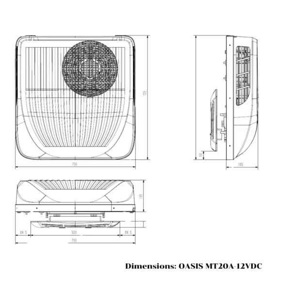 แอร์หลังคารถ 12v OASIS MT20A-12VDC, 5,610BTU/h Roof Mounted Parking Air - Image 2