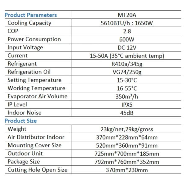 แอร์หลังคารถ 12v OASIS MT20A-12VDC, 5,610BTU/h Roof Mounted Parking Air - Image 3