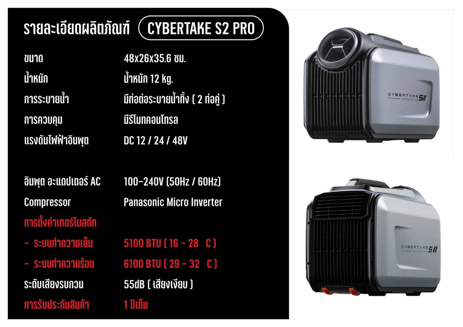 CYBERTAKE S2 Pro แอร์แคมป์ปิ้ง  5100BTU - Image 4