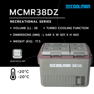 myCOOLMAN MCMR38DZ ตู้เย็นแช่แข็งพกพาสองช่อง 38 ลิตร สำหรับไฟ 12V 24V