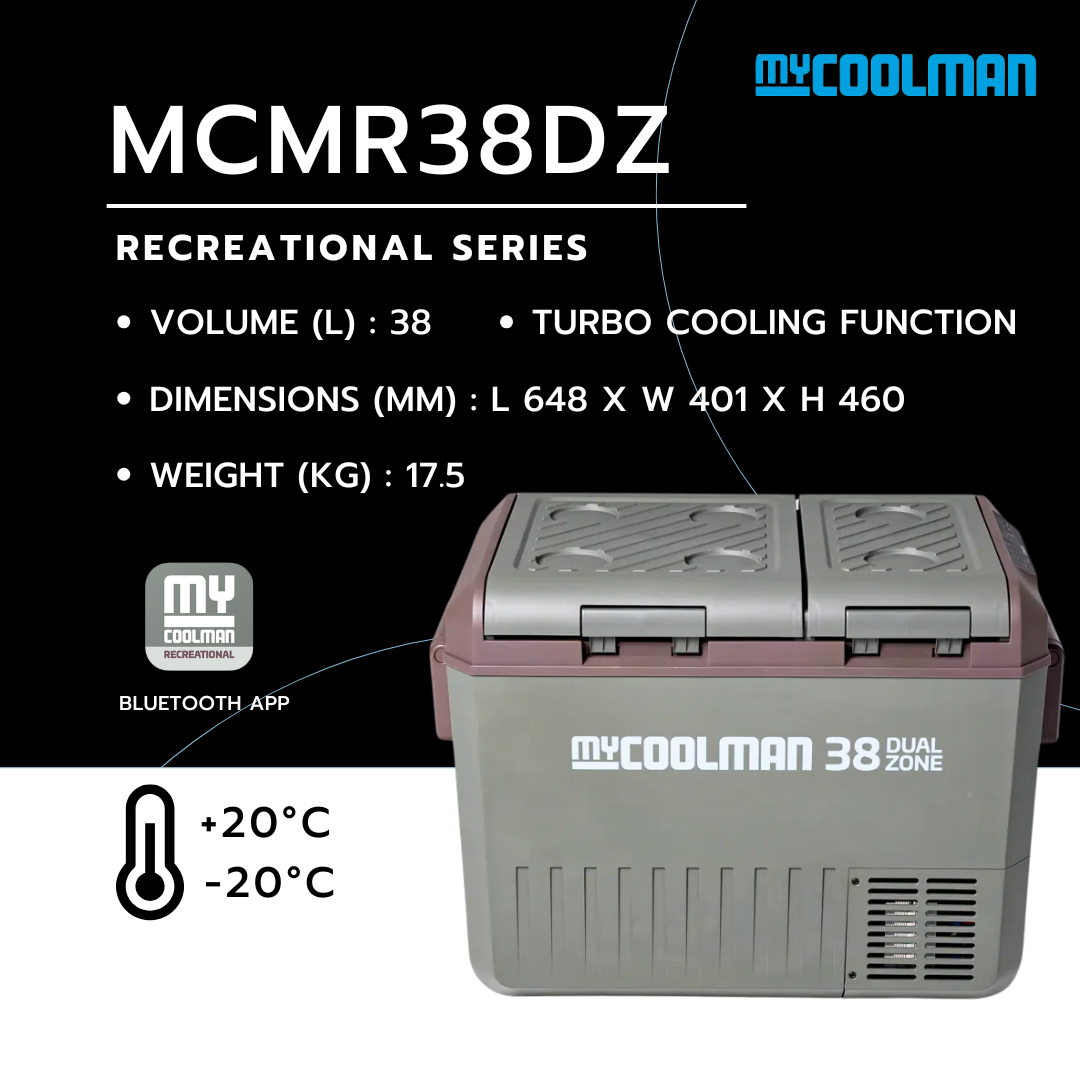 myCOOLMAN MCMR38DZ ตู้เย็นแช่แข็งพกพาสองช่อง 38 ลิตร สำหรับไฟ 12V 24V