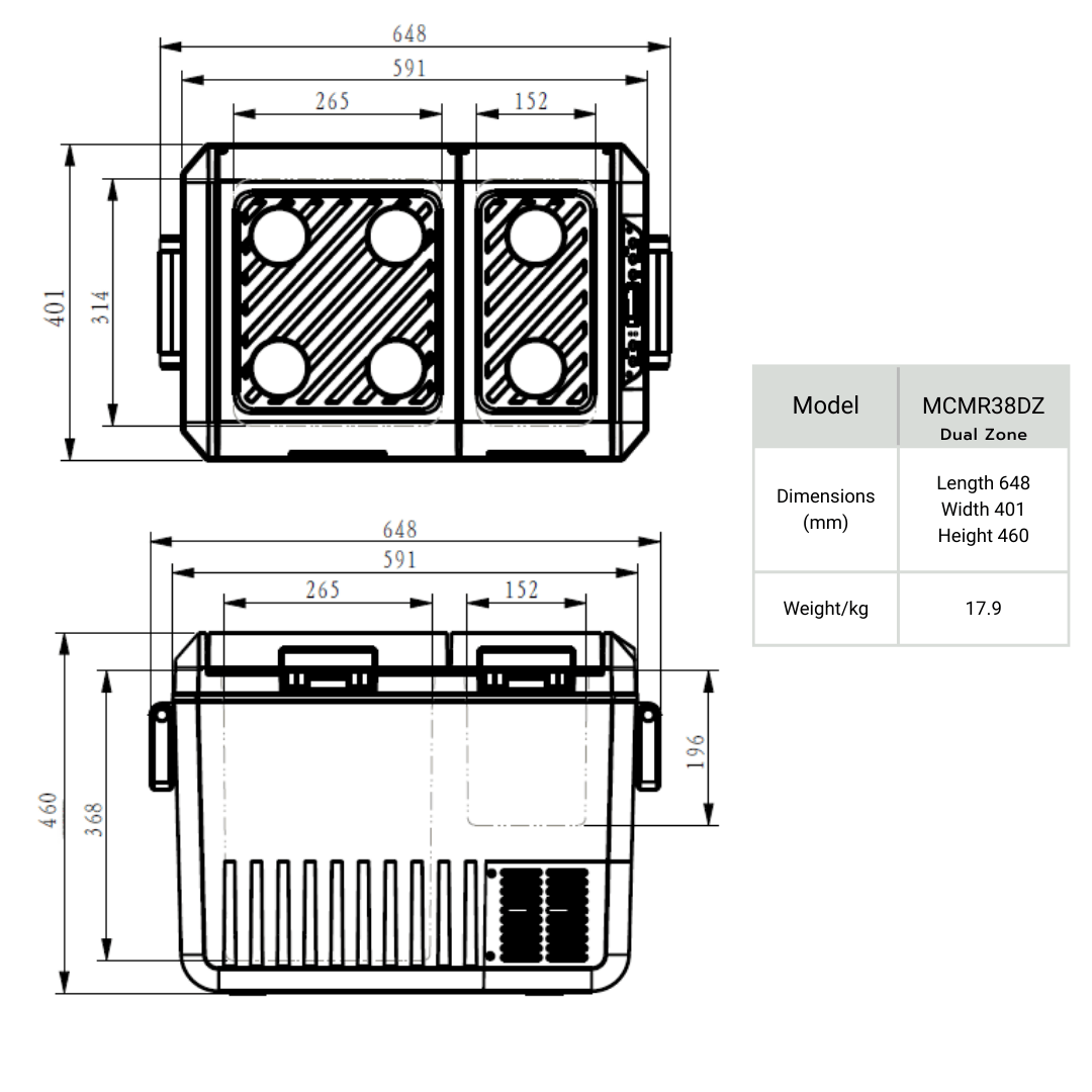 myCOOLMAN MCMR38DZ ตู้เย็นแช่แข็งพกพาสองช่อง 38 ลิตร สำหรับไฟ 12V 24V ภาพเพิ่มเติม 3