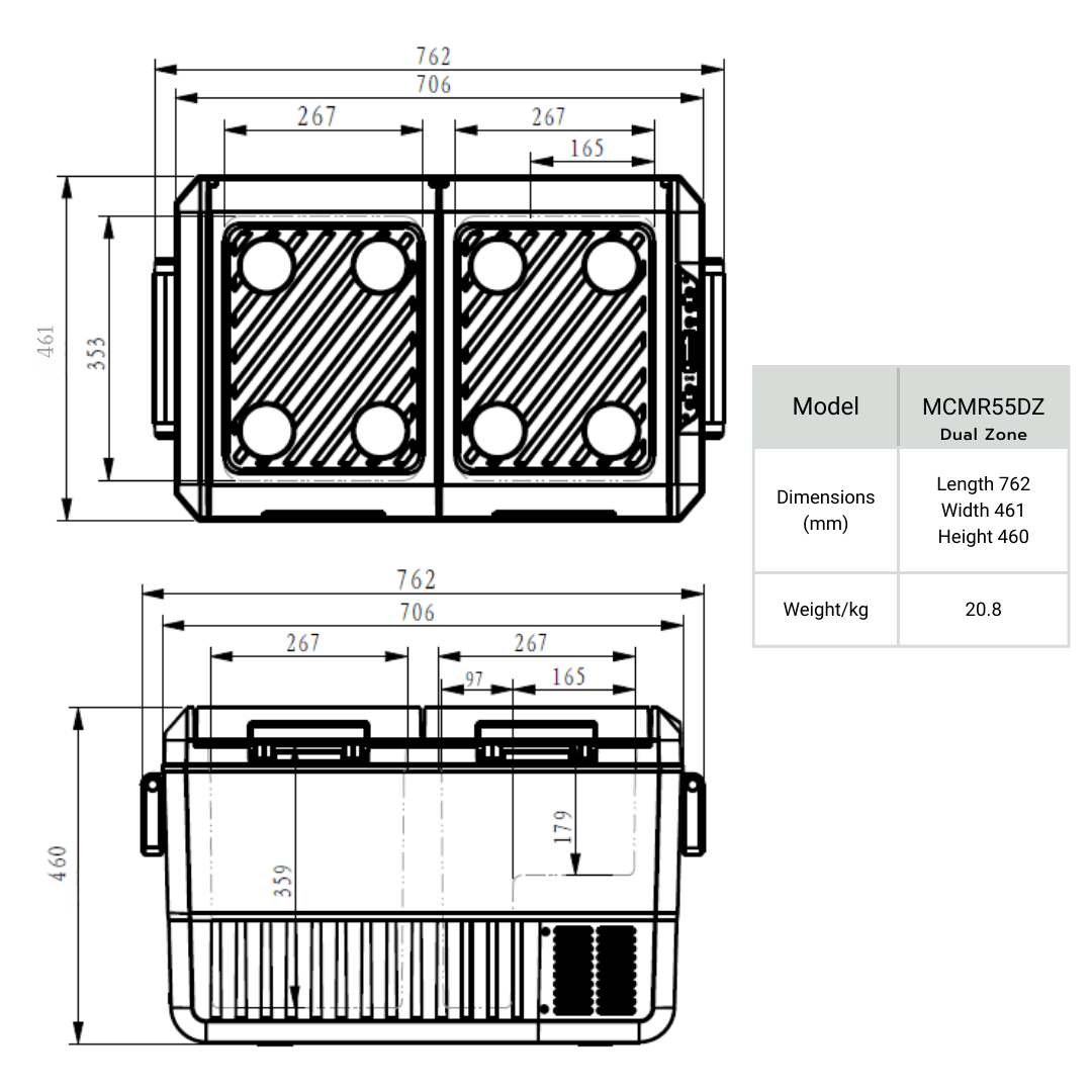 myCOOLMAN MCMR55DZ ตู้เย็นแช่แข็งพกพาสองช่อง 55 ลิตร ใช้ไฟ 12V 24V ภาพเพิ่มเติม 3